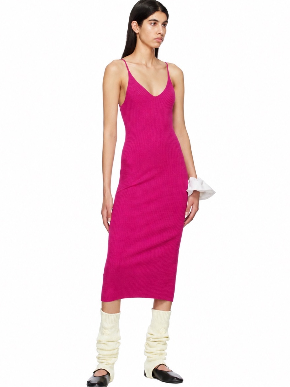 Live The Process Ribbed Knit Midi Dress Size S Pink Silk Blend Stretch Bodycon